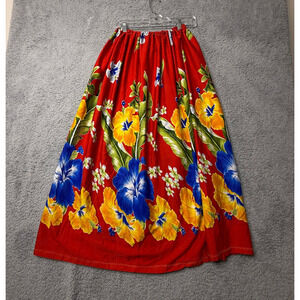 Hula Skirt Women's Small Red Multicolor Floral Stretch Waist Maxi